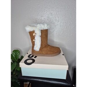 SO Abigail Women's Brown Calf High Slip on Faux Fur‎ Winter Boots Size 9